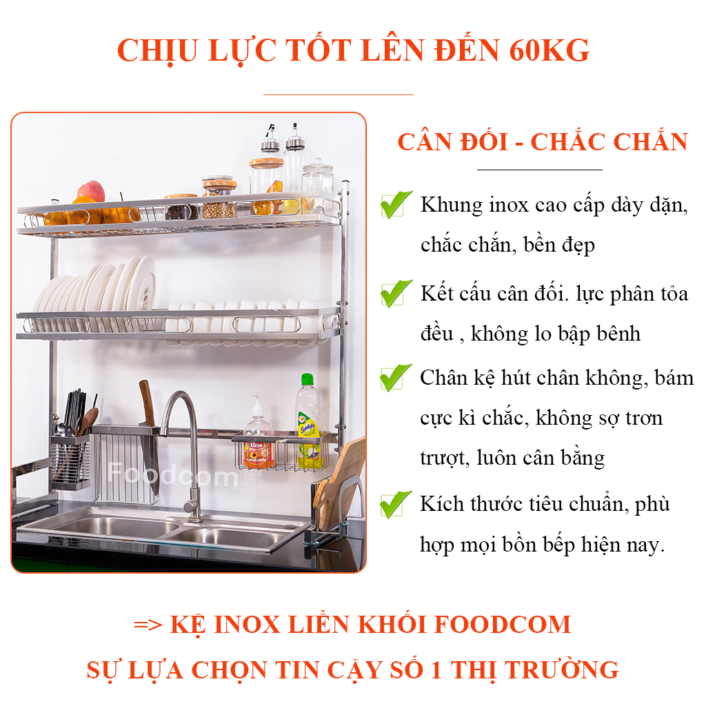 Kệ bát inox Foodcom liền khối đa năng 1 tầng - FC - LK106 - loại 106cm