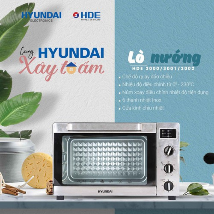 Lò nướng Hyundai dung tích 30L HDE 3000S - Bảo hành chính hãng 12 tháng