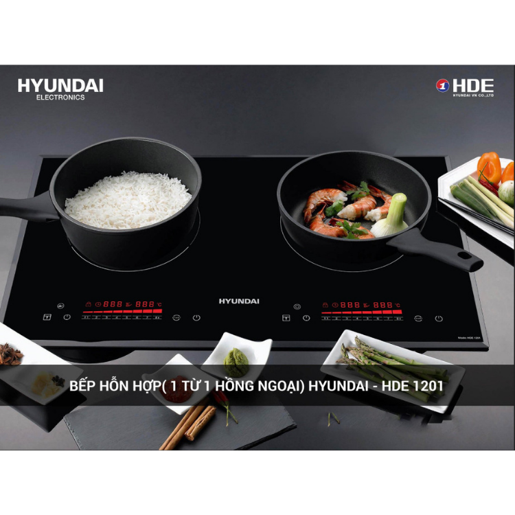 Bếp đôi 1 từ , 1 hồng ngoại Hyundai HDE 1201 - Bảo hành chính hãng 12 tháng