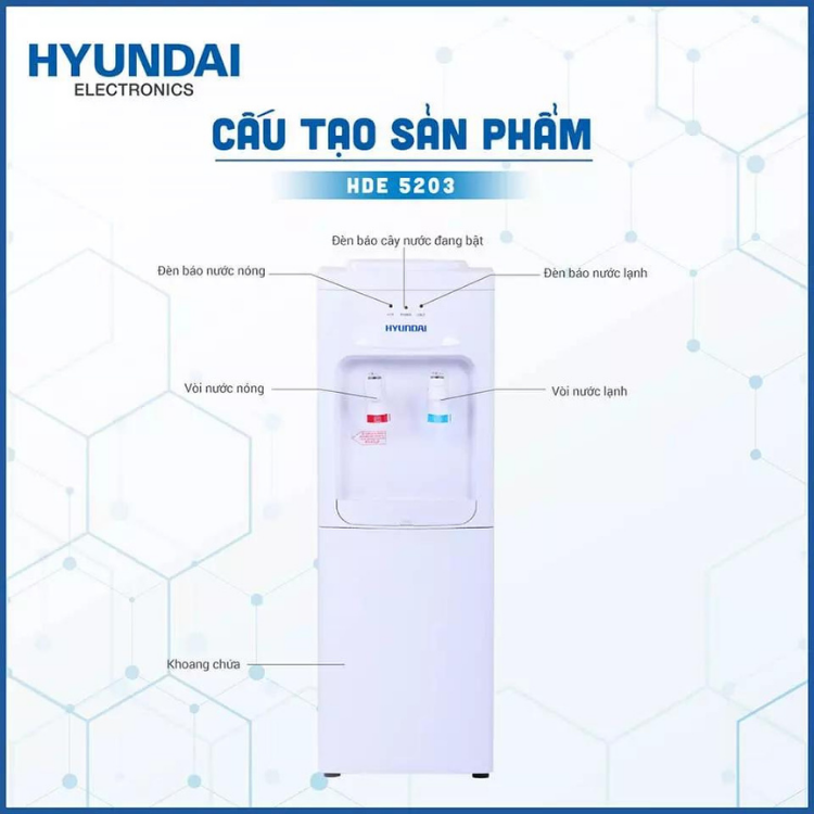 Cây nước nóng lạnh Hyundai HDE 5203 - Bảo hành chính hãng 12 tháng