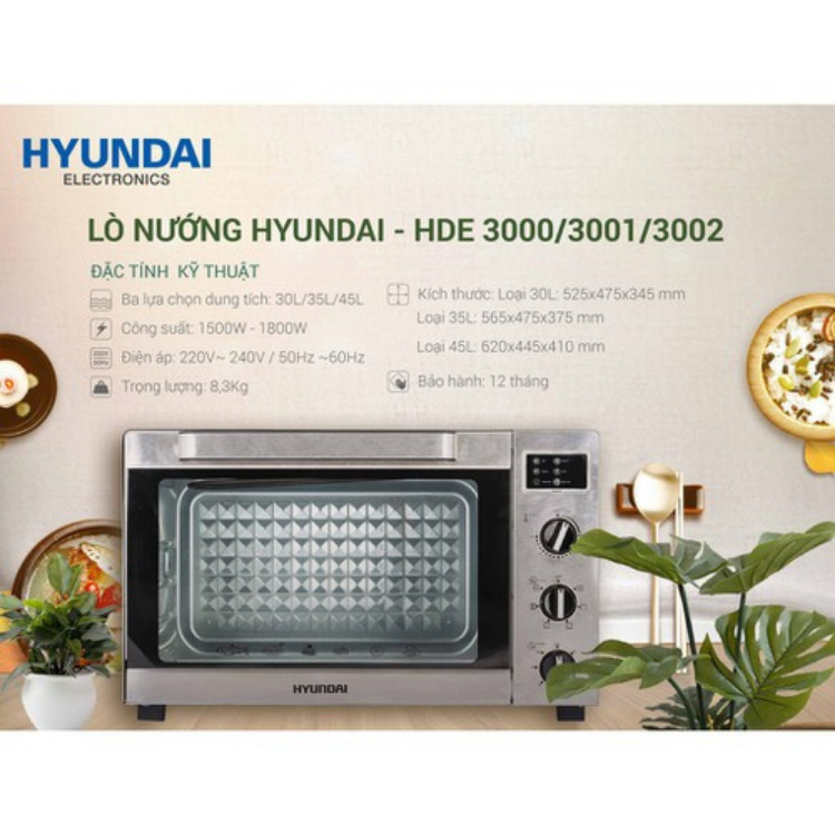 Lò nướng Hyundai dung tích 30L HDE 3000S - Bảo hành chính hãng 12 tháng