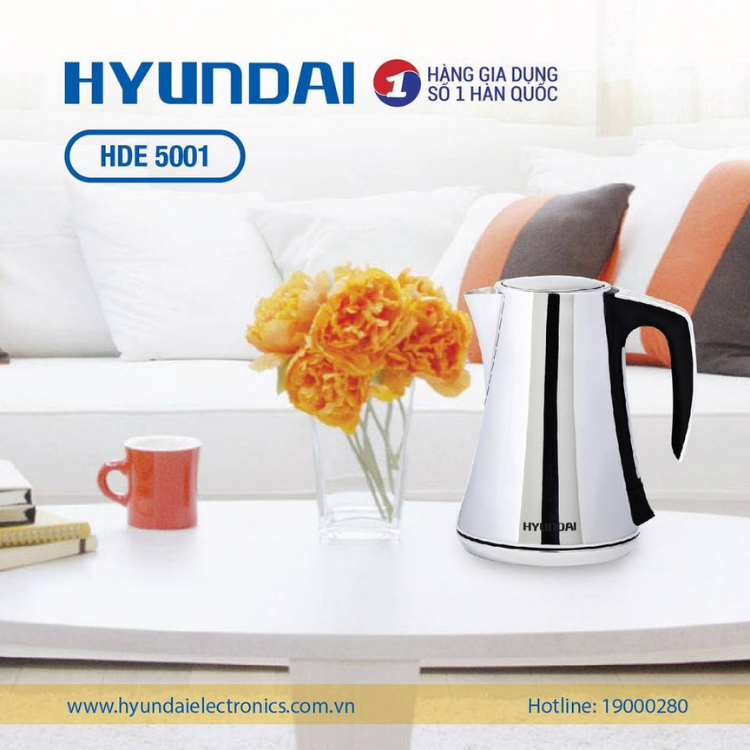 Ấm đun điện tử Hyundai HDE 5001S 1.7L - Bảo hành chính hãng 12 tháng