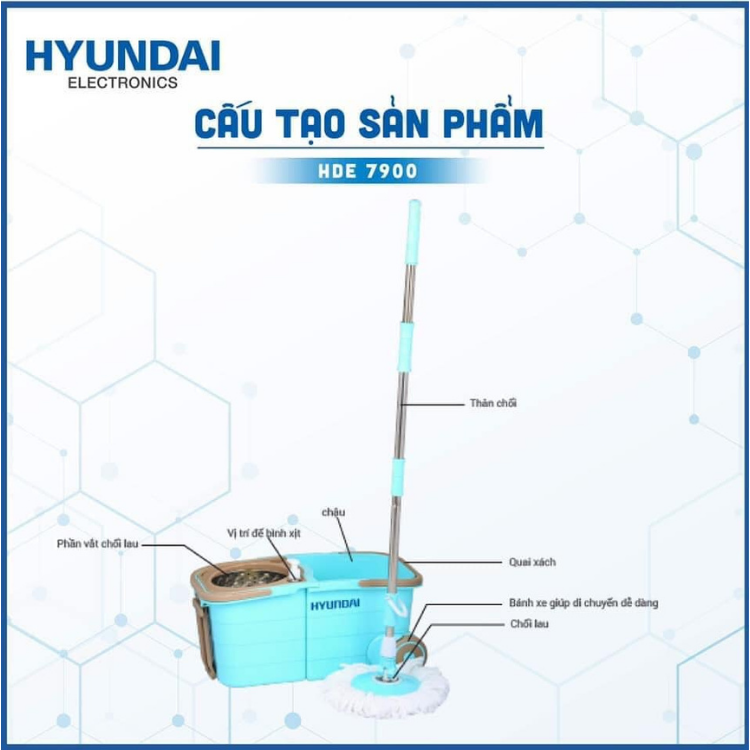 Cây lau nhà đa năng Hyundai HDE 7900P - Bảo hành chính hãng 12 tháng