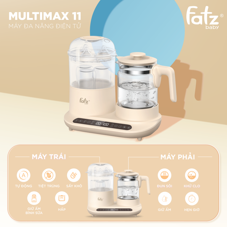 Máy đa năng điện tử Fatz (tiệt trùng/sấy khô/hâm sữa/hấp/hầm cháo chậm/đun & hâm nước ) Multimax 11 – FB9502KB