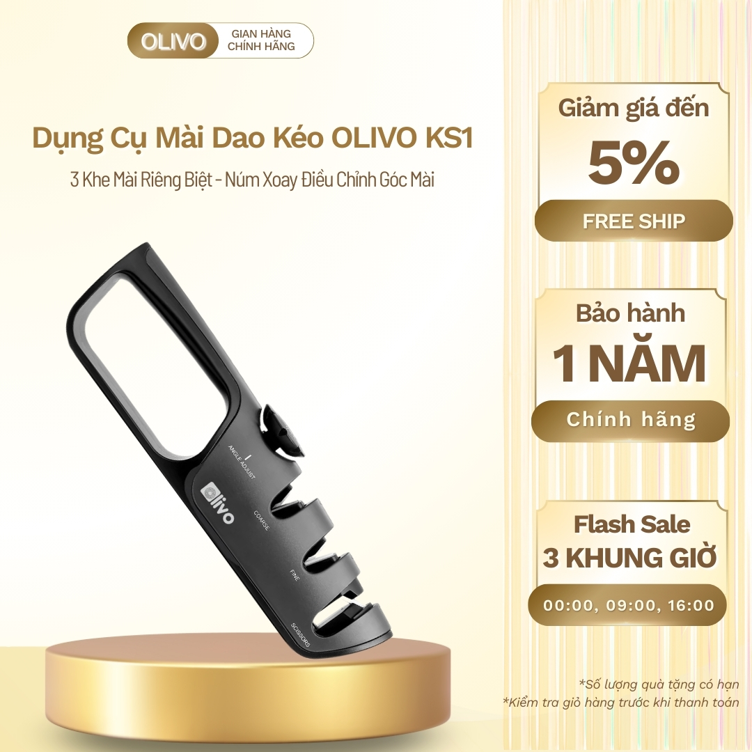 Dụng Cụ Mài Dao Kéo OLIVO KS1 - 3 Khe Mài Riêng Biệt - Núm Xoay Điều Chỉnh Góc Mài