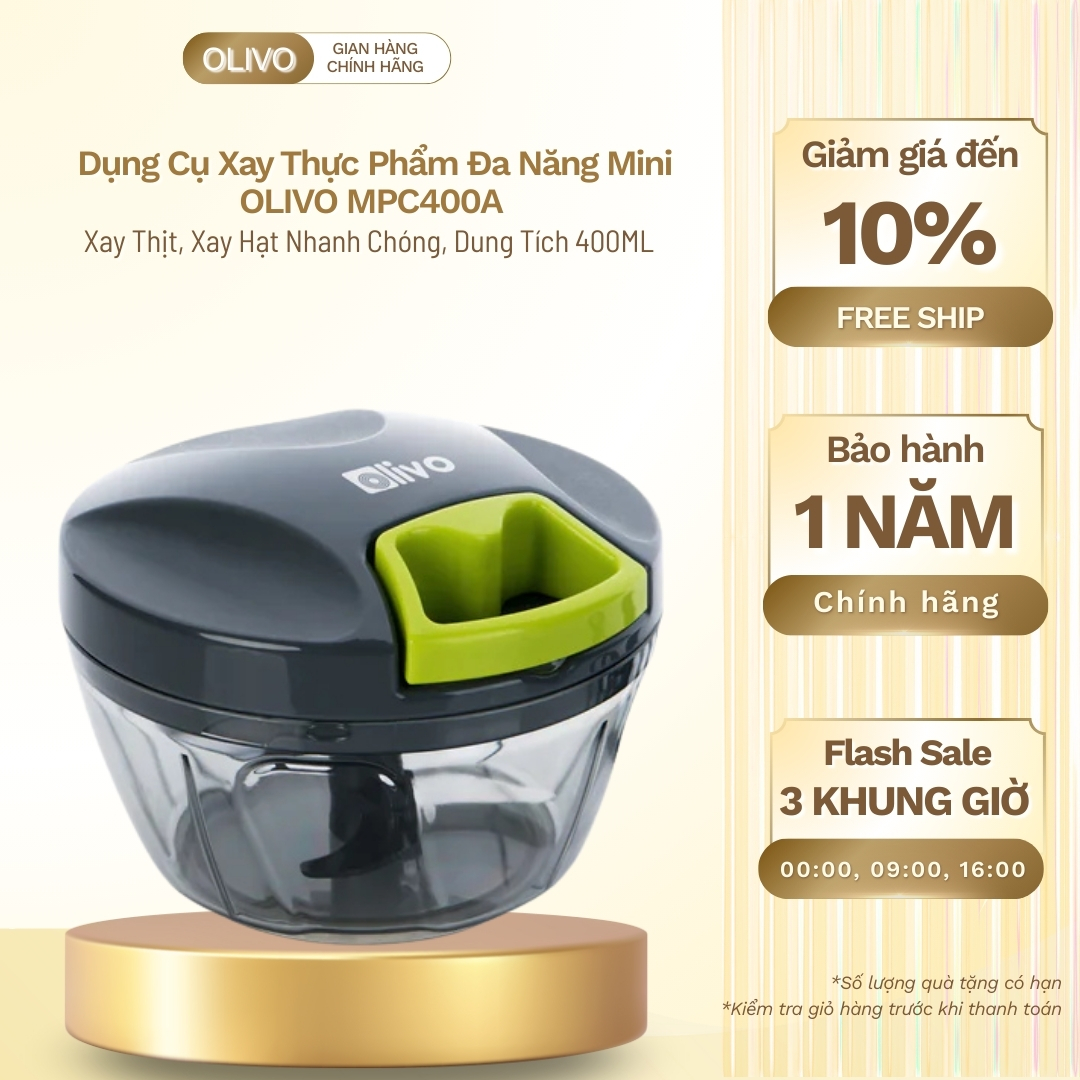 Dụng Cụ Xay Thực Phẩm Đa Năng Mini OLIVO MPC400A – Xay Thịt, Xay Hạt Nhanh Chóng, Dung Tích 400ML