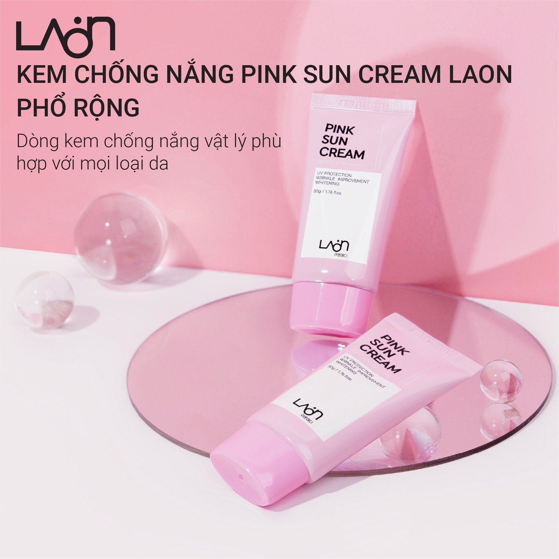 Kem chống nắng pink sun cream phổ rộng 50g, kem chống nắng vật lý phù hợp với mọi loại da