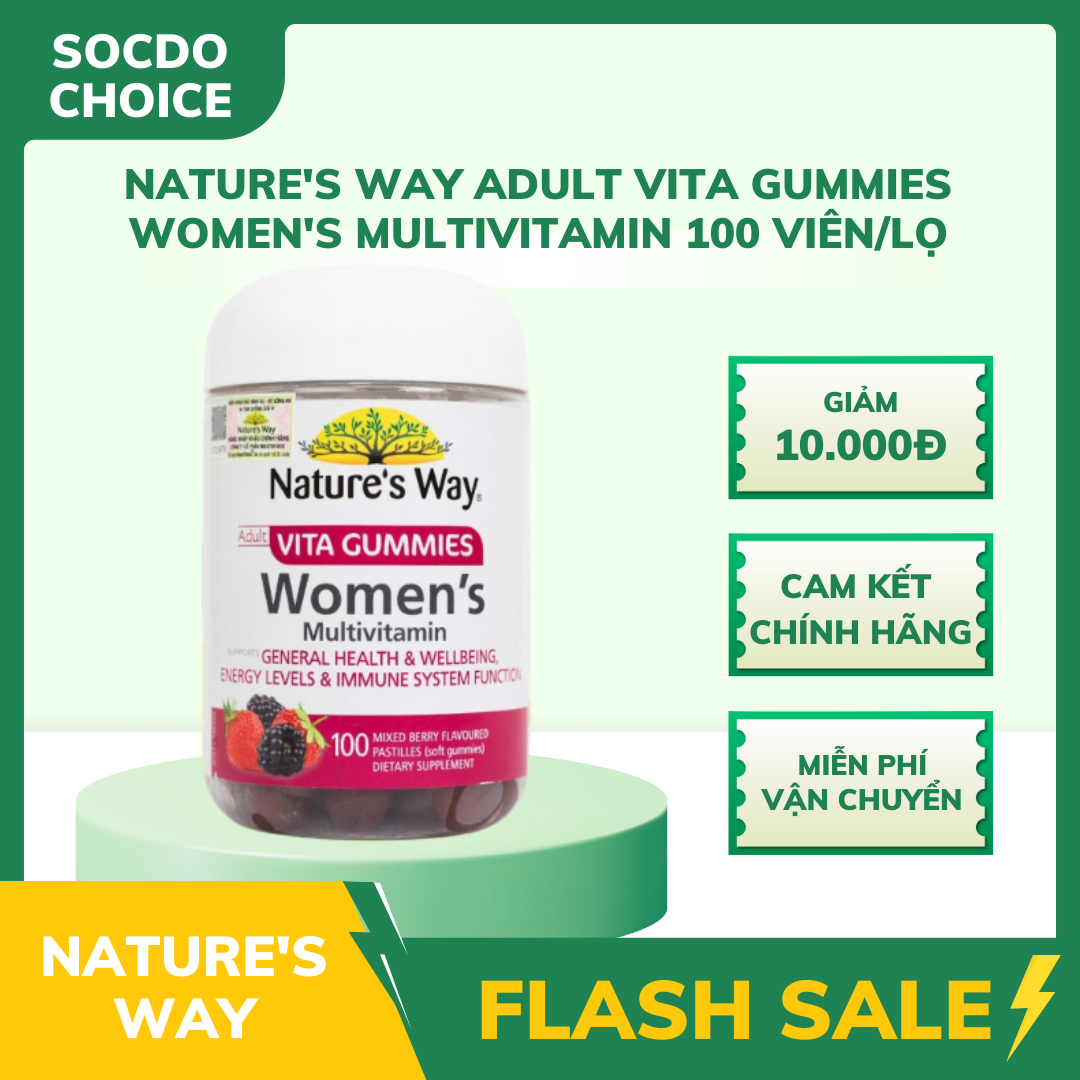 Kẹo dẻo vi chất Nature's Way Adult Vita Gummies Women's Multivitamin, hộp 100 viên, hỗ trợ sức khỏe, cân bằng nội tiết