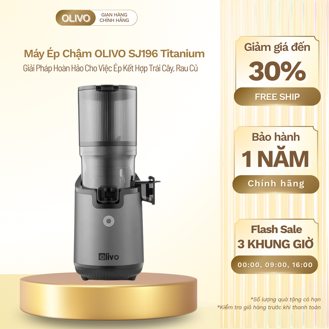 Máy Ép Chậm OLIVO SJ196 Titanium - Ép Trái Cây Nguyên Quả - Động Cơ AC Cao Cấp, Êm Nhất Thị Trường