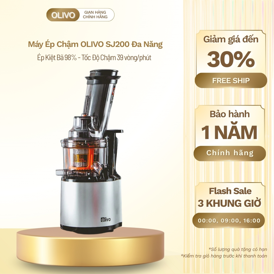 Máy Ép Chậm OLIVO SJ200 Đa Năng - Ép Kiệt Bã 98% - Tốc Độ Chậm 39 vòng/phút - Dễ Vệ Sinh