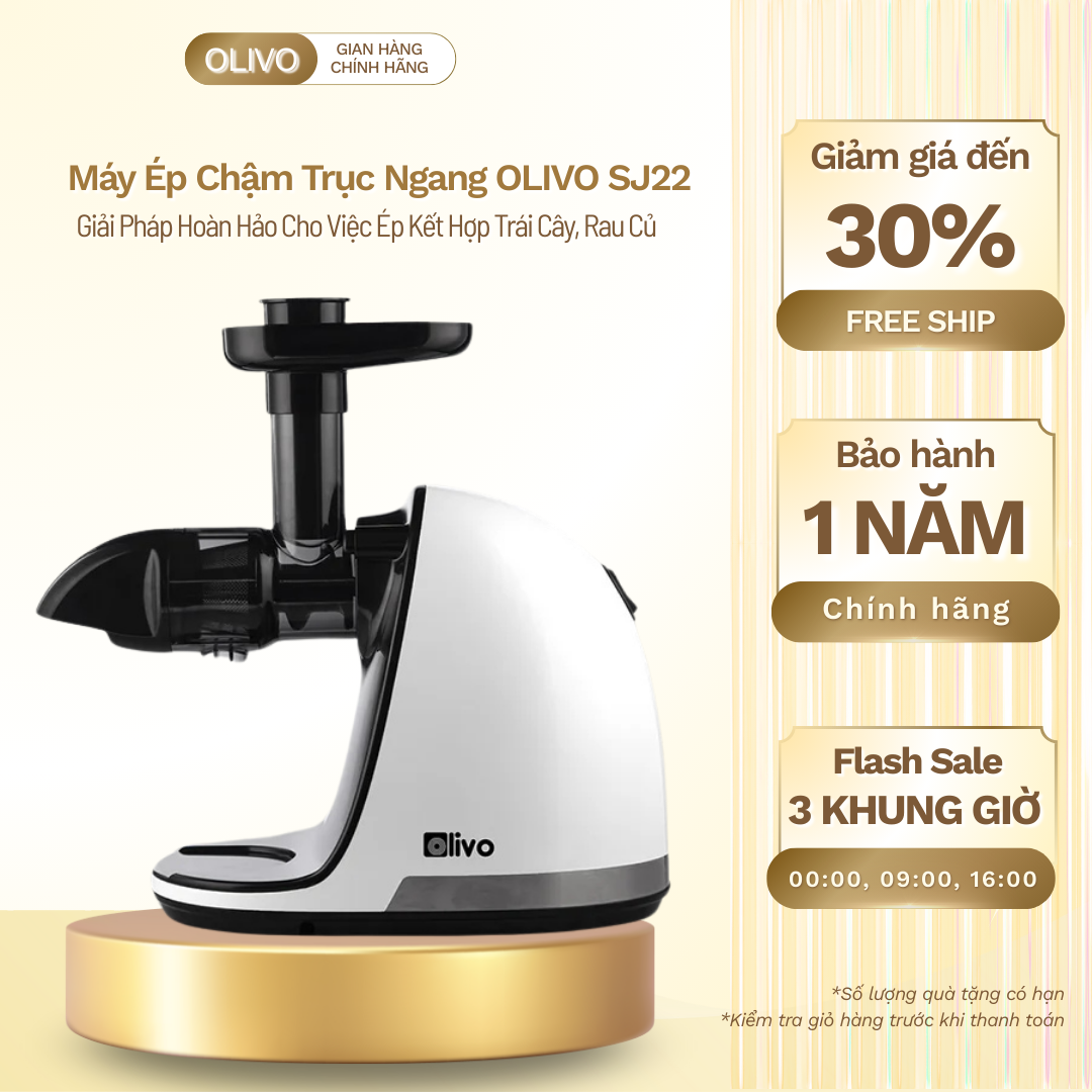 Máy Ép Chậm Trục Ngang OLIVO SJ22 - Ép Rau Không Lo Kẹt Máy - Ép Kiệt Bã - Dễ Vệ Sinh