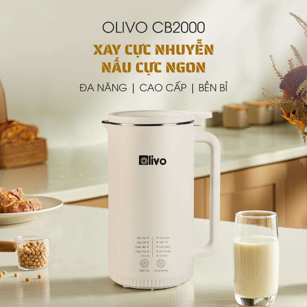 Máy Làm Sữa Hạt OLIVO CB2000, tặng máy xay tỏi ớt – Dung Tích 1L, Nấu Sữa Hạt, Nấu Cháo, Xay Sinh Tố, Độ Ồn Thấp – Livo Making Life Easier