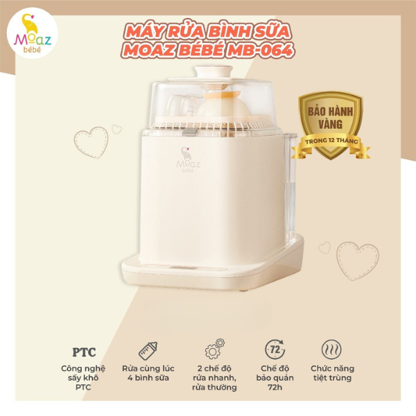 Máy rửa bình sữa Moaz BéBé MB 064 rửa bình, tiệt trùng,sấy khô và bảo quản bình sữa