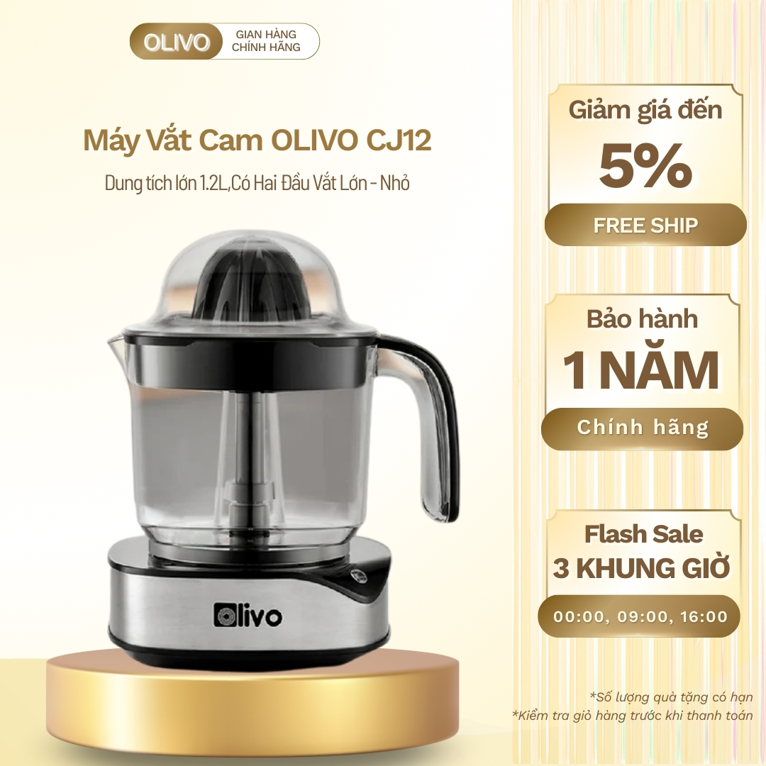 Máy Vắt Cam OLIVO CJ12 - Dung tích lớn 1.2L,Có Hai Đầu Vắt Lớn - Nhỏ, Công Suất 40W, Vắt Kiệt Nước