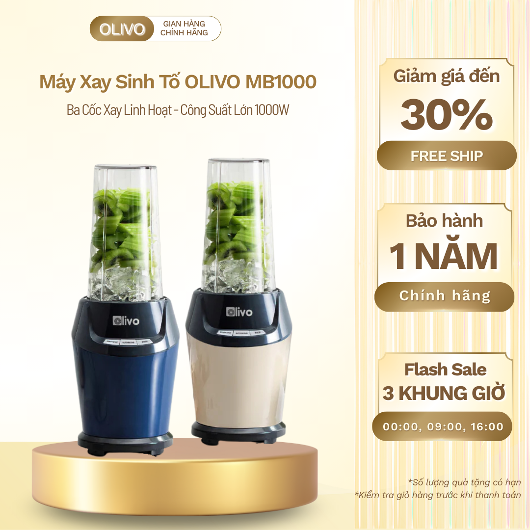 Máy Xay Sinh Tố OLIVO MB1000 - Ba Cốc Xay Linh Hoạt - Công Suất Lớn 1000W