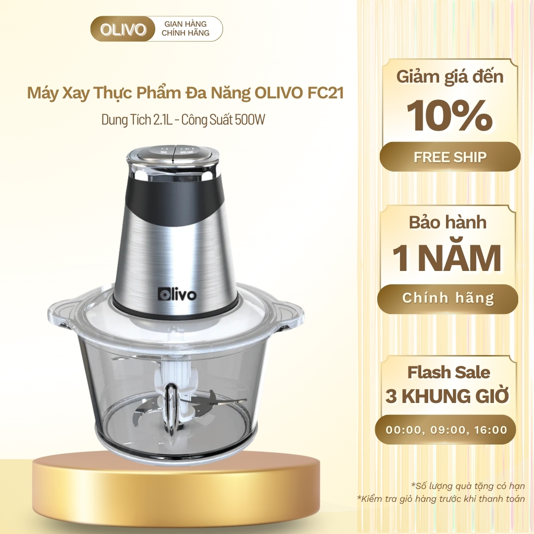 Máy Xay Thực Phẩm Đa Năng OLIVO FC21 - Dung Tích 2.1L - Công Suất 500W