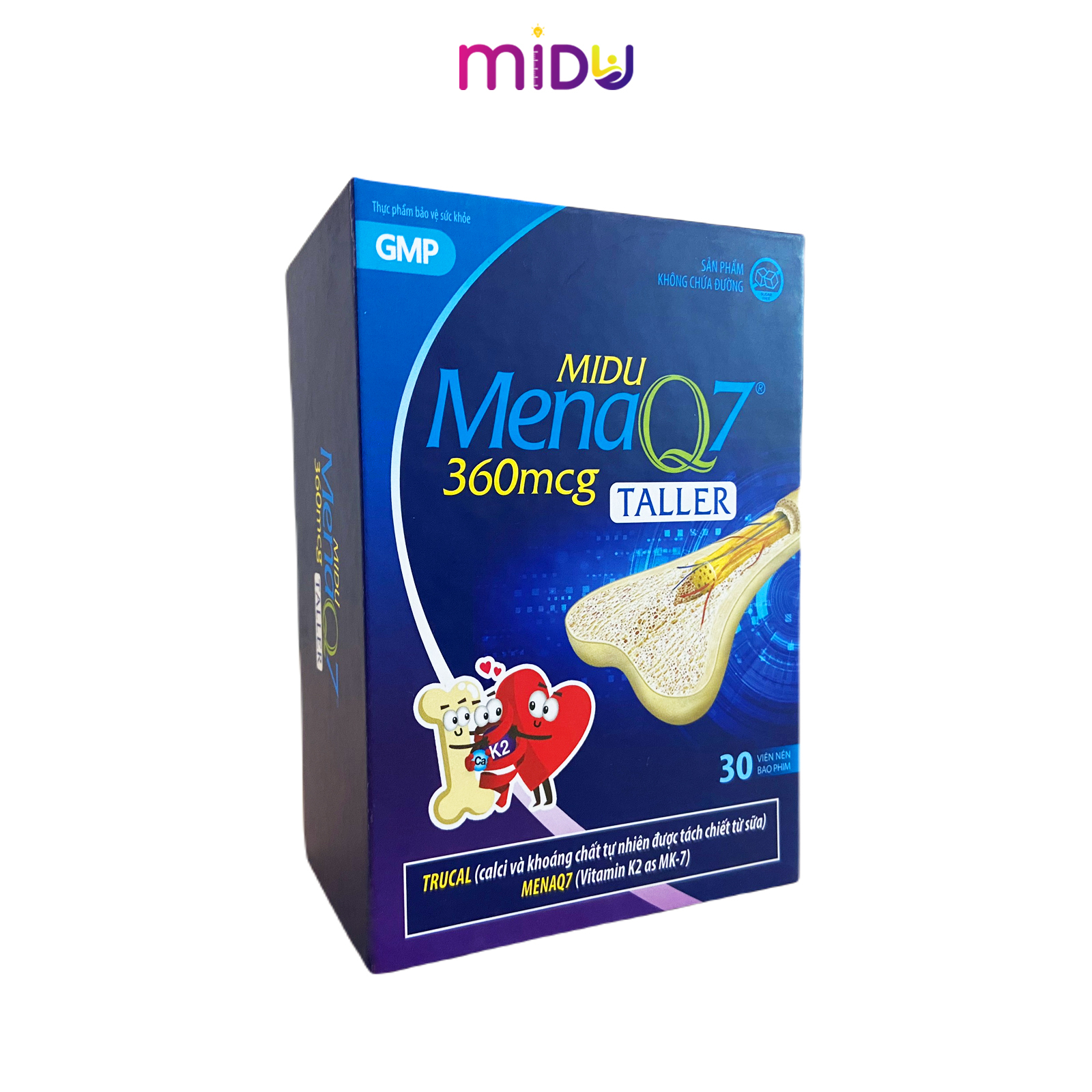 Midu MenaQ7 360mcg (30 viên) – Hỗ trợ chắc khỏe xương và phát triển chiều cao cho trẻ dậy thì với Trucal và Vitamin K2 hàm lượng cao