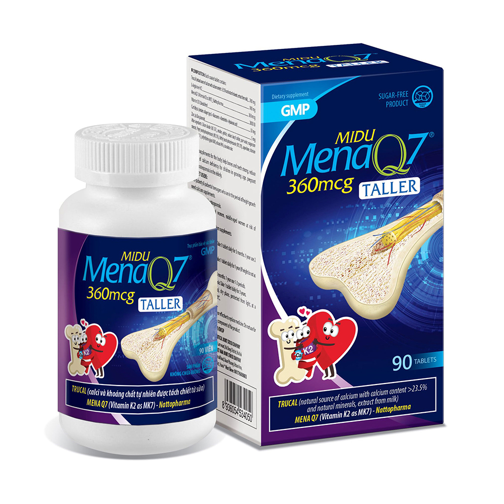  Midu MenaQ7 360mcg (90 viên) – Hỗ trợ chắc khỏe xương và phát triển chiều cao cho trẻ dậy thì với Trucal và Vitamin K2 hàm lượng cao