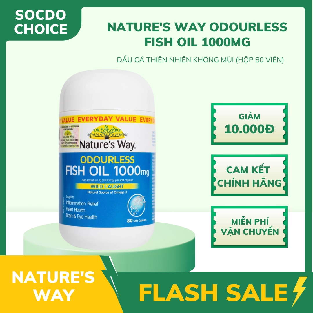 Nature's Way Odourless Fish Oil 1000mg - Dầu cá thiên nhiên không mùi (Hộp 80 viên)
