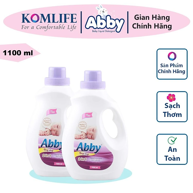 Nước Giặt Xả Mẹ & Bé ABBY 5in1, An Toàn Cho Da Nhạy Cảm, Lưu Hương Dịu Nhẹ, Chai 1.1L – Tím