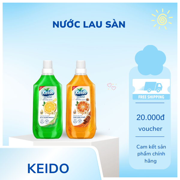 Nước lau sàn KEIDO Hương Cam Quế chai 1L, sả chanh, diệt khuẩn, đuổi côn trùng