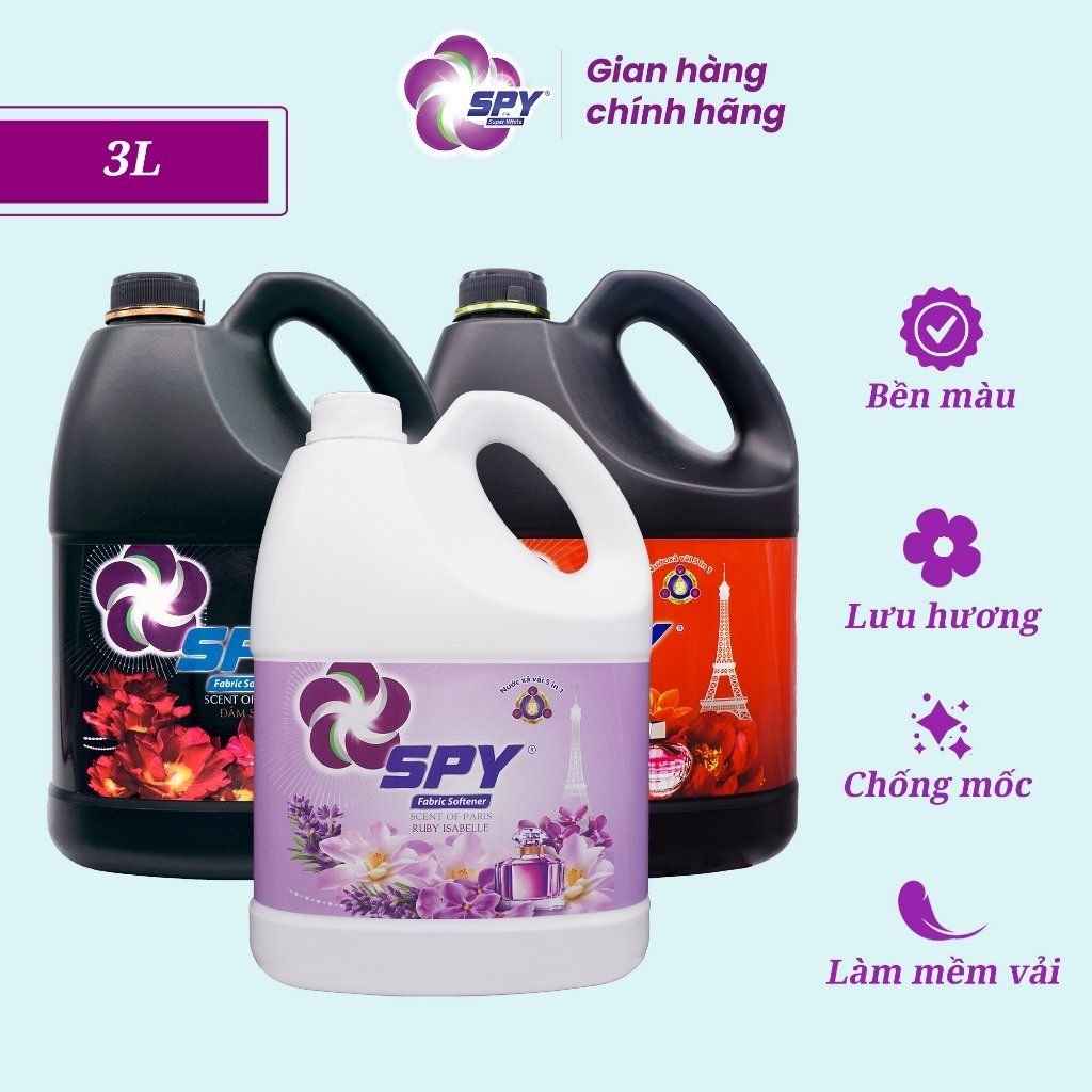 Nước xả vải Spy 5 trong 1 công nghệ hạt lưu hương, chống mốc, hương đắm say 3L