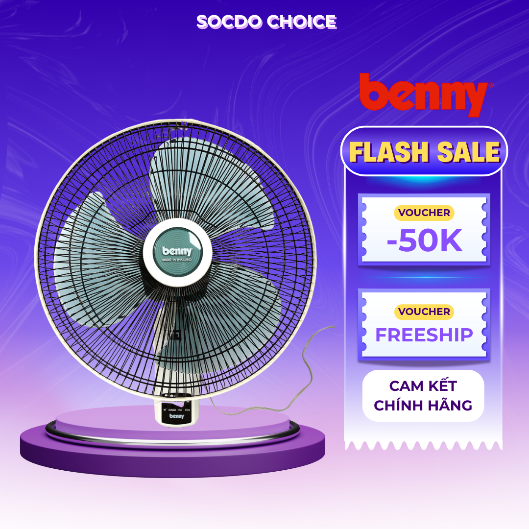 Quạt treo tường Benny BFW-48T, 50W, 3 tốc độ gió, remote, bảo hành motor 2 năm