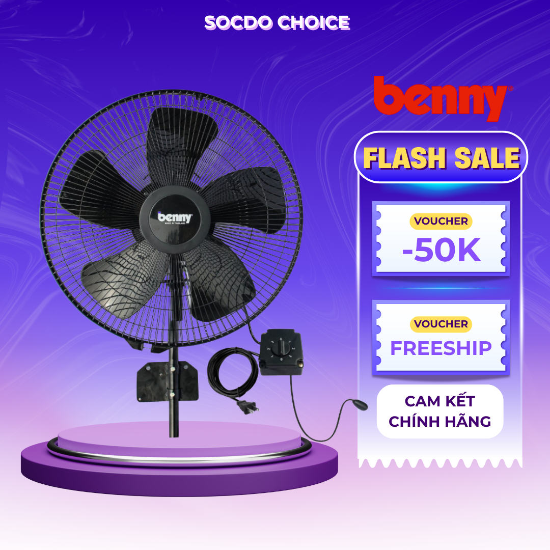 Quạt treo tường công nghiệp Benny BFW-225, 190W, remote, 22 inch, bảo hành motor 2 năm