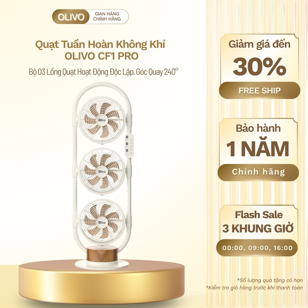 Quạt Tuần Hoàn Không Khí OLIVO CF1 PRO - Bộ 03 Lồng Quạt Hoạt Động Độc Lập, Góc Quay 240°