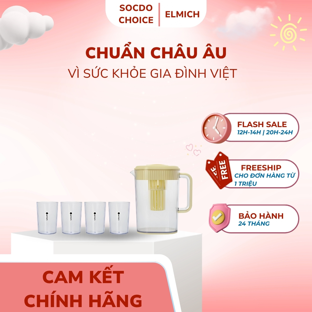 Set bình nhựa đựng nước Elmich EL8363 dung tích 2L kèm 4 cốc
