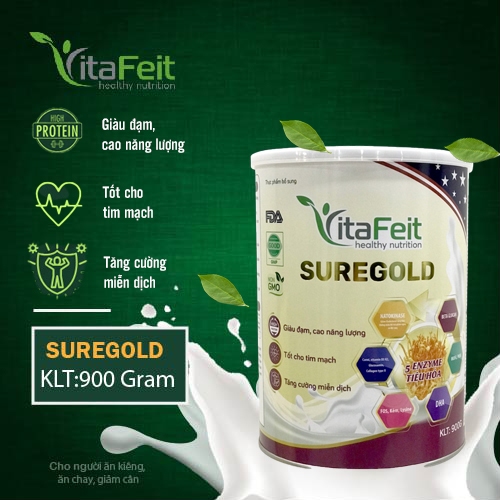 Sữa hạt dinh dưỡng VitaFeit Suregold, trọng lượng 900g, dùng cho chế độ ăn đặc biệt, dùng cho người gầy yếu