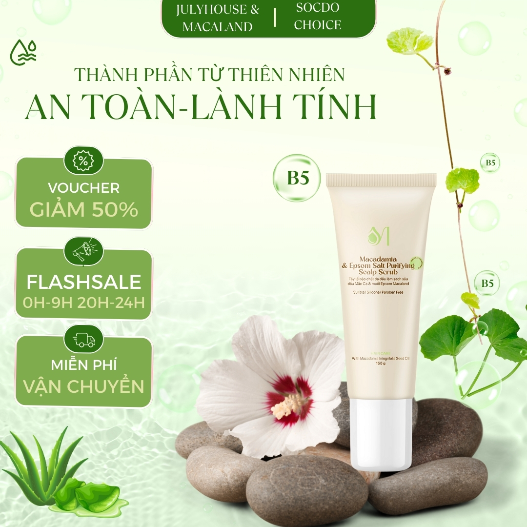 Tẩy Tế Bào Chết Da Đầu Mắc Ca & Muối Epsom 150g Macaland Làm Sạch, Giúp Tóc Chắc Khỏe