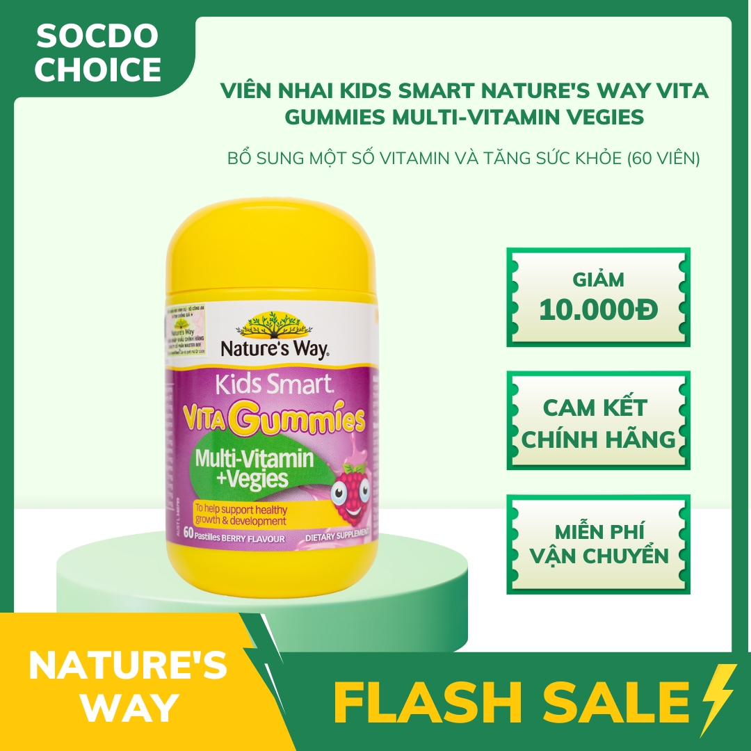 Viên nhai Kids Smart Nature's Way Vita Gummies Multi-vitamin Vegies bổ sung một số vitamin và tăng sức khỏe (60 viên)