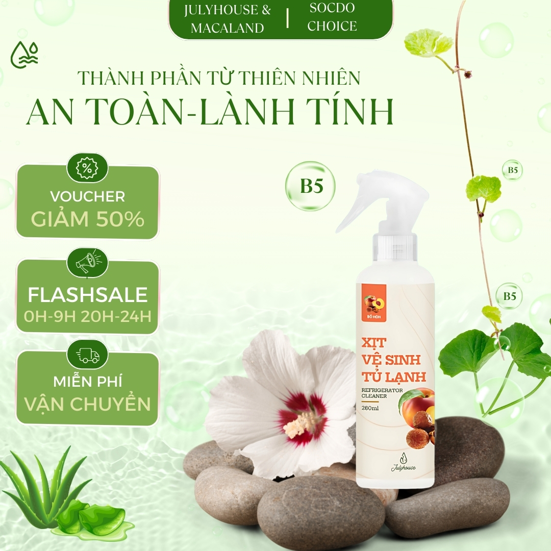 Xịt khử mùi vệ sinh tủ lạnh Julyhouse chiết xuất Bồ hòn hương đào 280ml