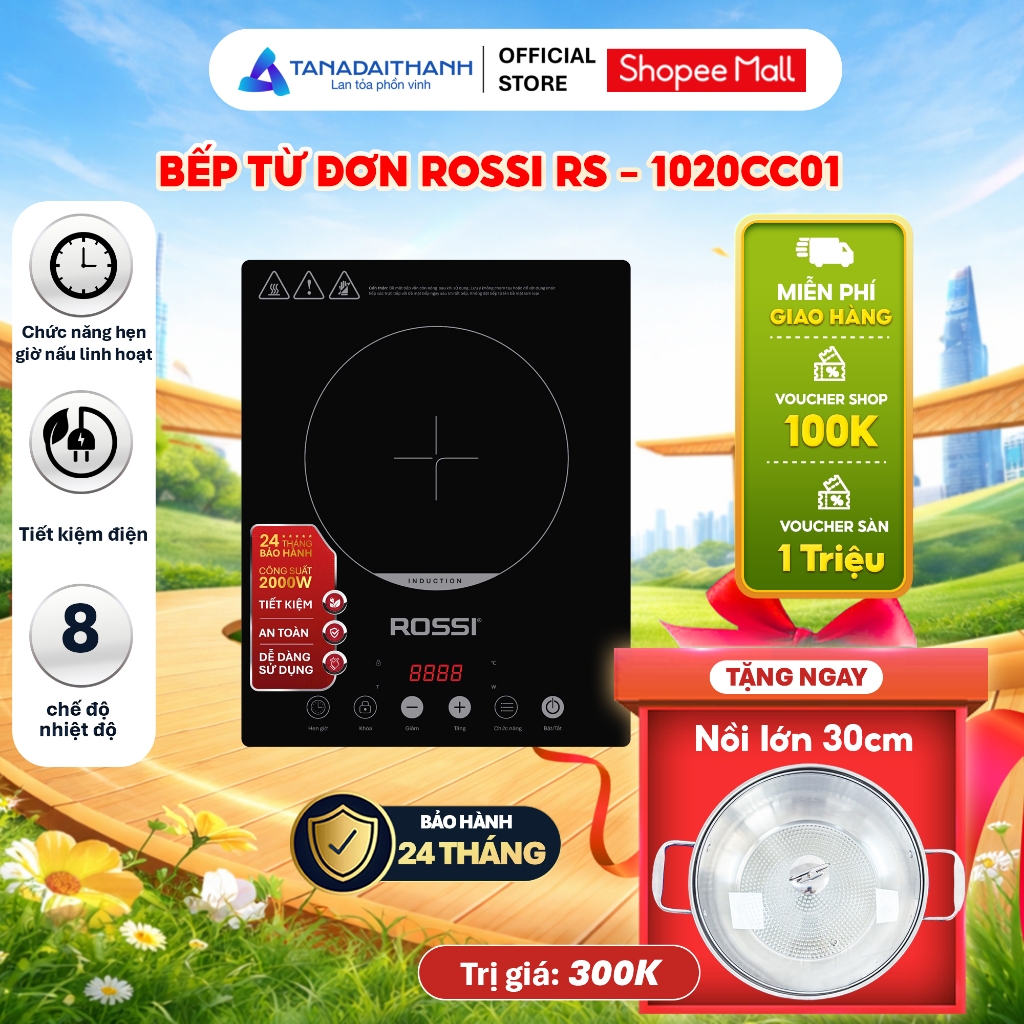 Bếp Từ Đơn Tân Á Đại Thành Rossi RS-1020CC01 Tặng Kèm Nồi