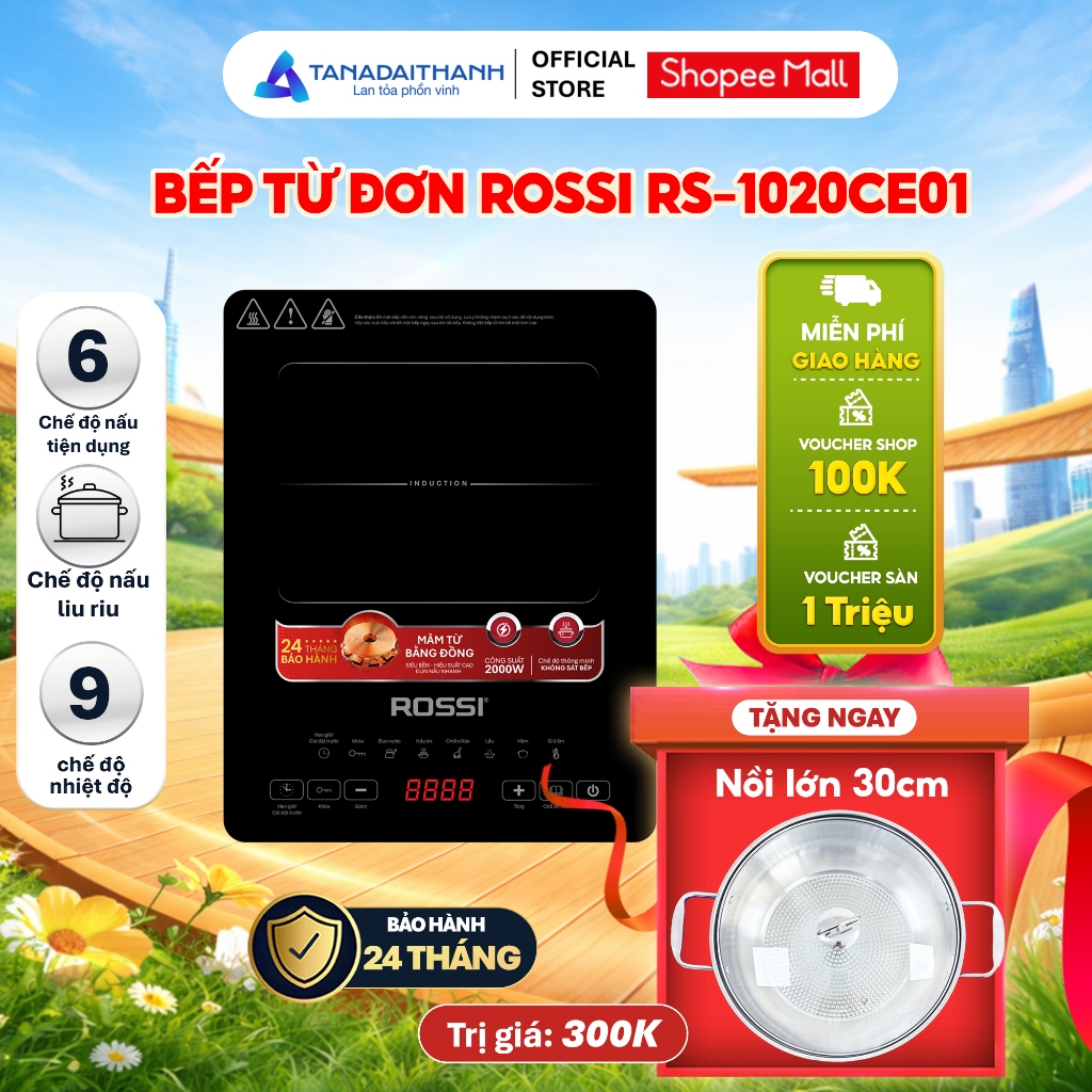 Bếp Từ Đơn Tân Á Đại Thành Rossi RS-1020CE01 Tặng Nồi Chính Hãng Bảo Hành 24 Tháng
